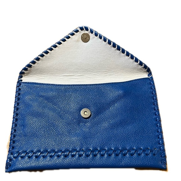 LAGGO Stitched Polka Blue Pebble Leather Envelope Clutch NWOT - Picture 2 of 6
